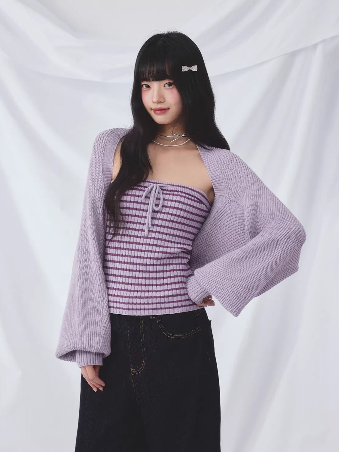 Striped Bandeau Cardigan Set
