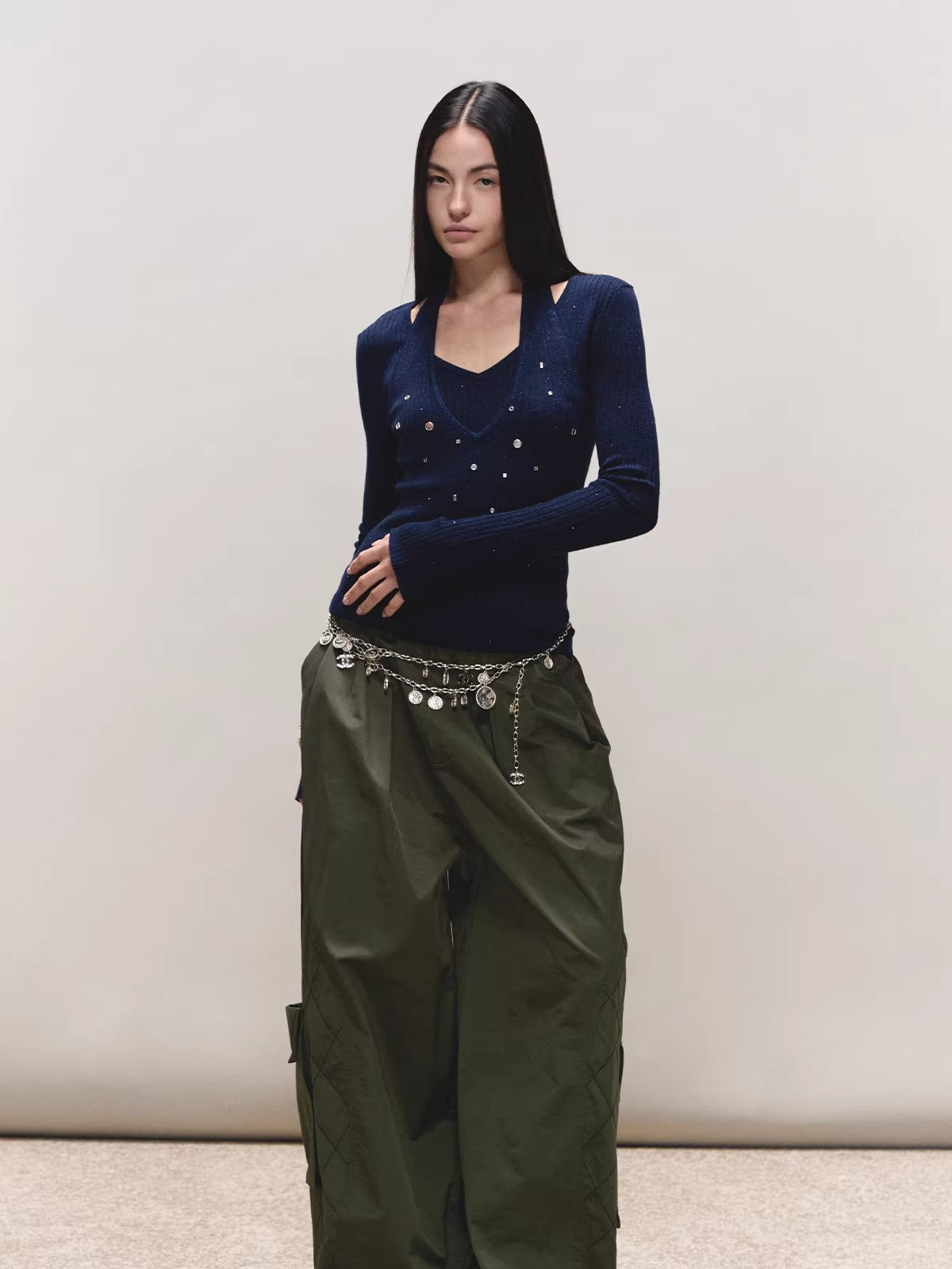 100% Wool Shimmer Halter Layered Top