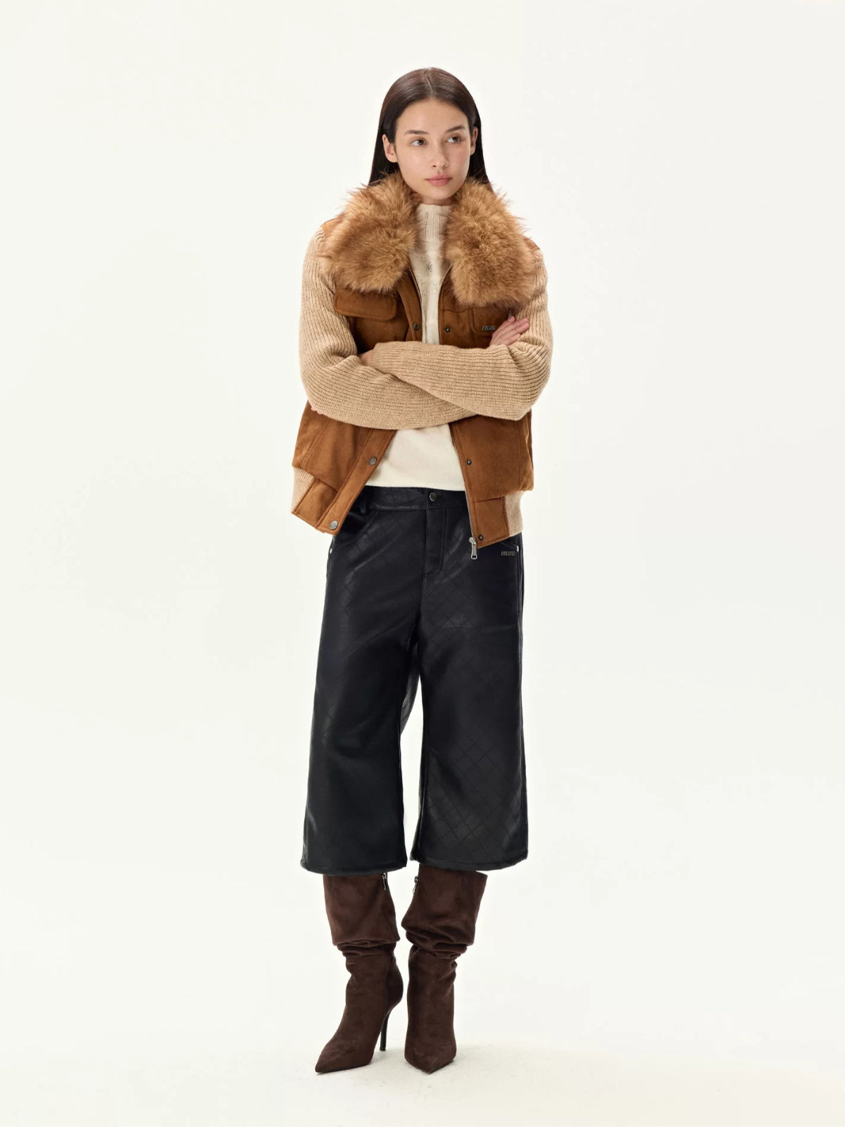 Faux Suede Wool Collar Jacket