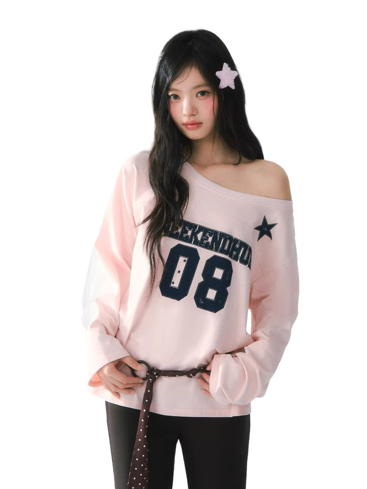 Contrast Letter One-Shoulder Tee