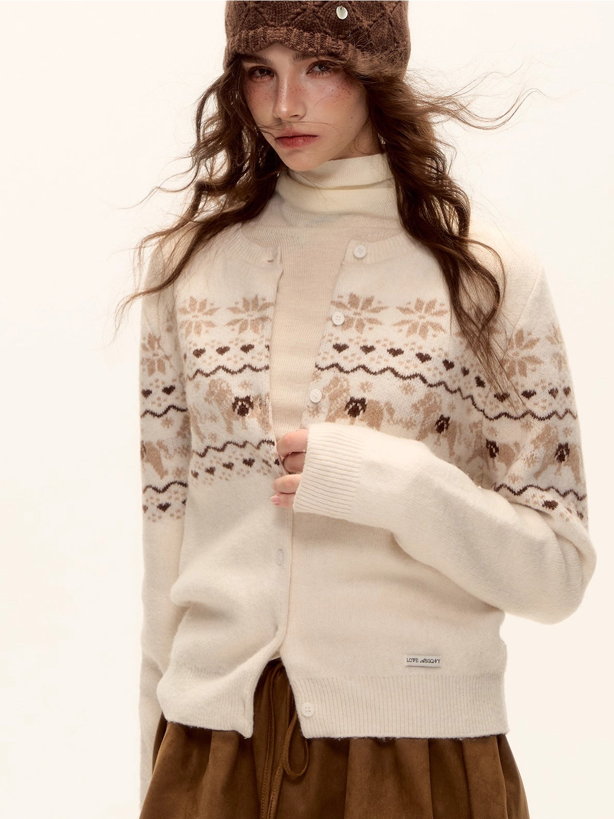 Fair Isle Knit Cardigan and Scarf Set