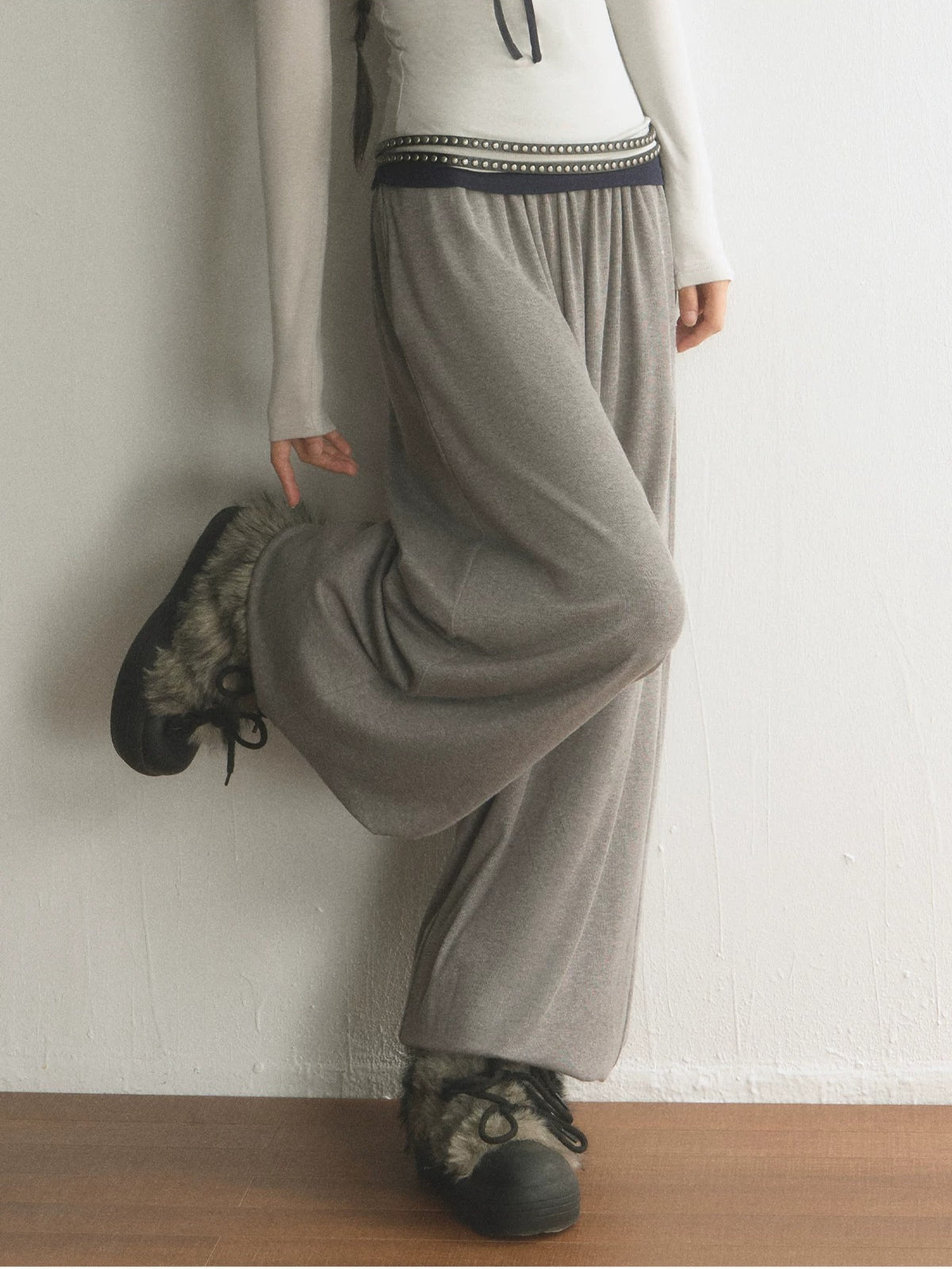 Lace Trim High Waisted Balloon Pants