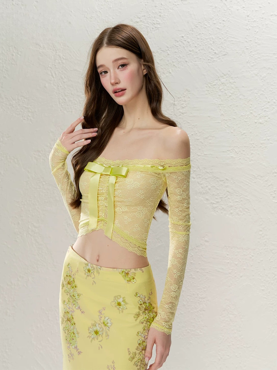 Yellow Butterfly Off-Shoulder Set