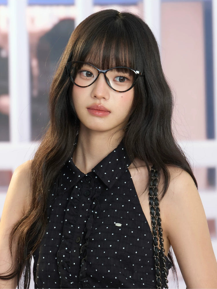 Black Polka Dot Halter Sleeveless Top