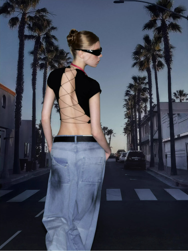 Deleteex Backless Tie Crop Tee