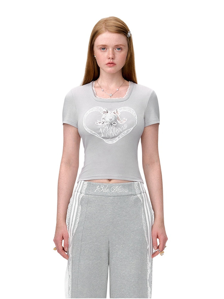 Lace Bow Round Neck T-Shirt