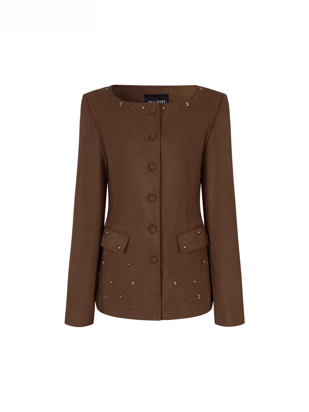 Brown Studded Suede Cinched Jacket