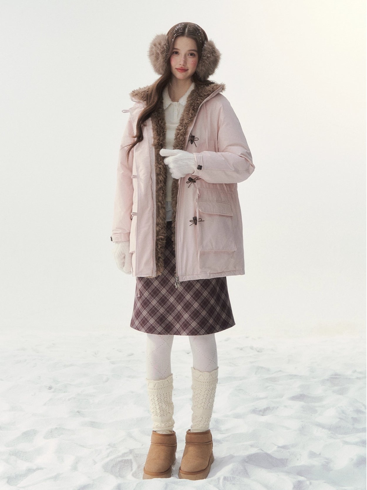 Plaid Pleat Floral Midi Skirt