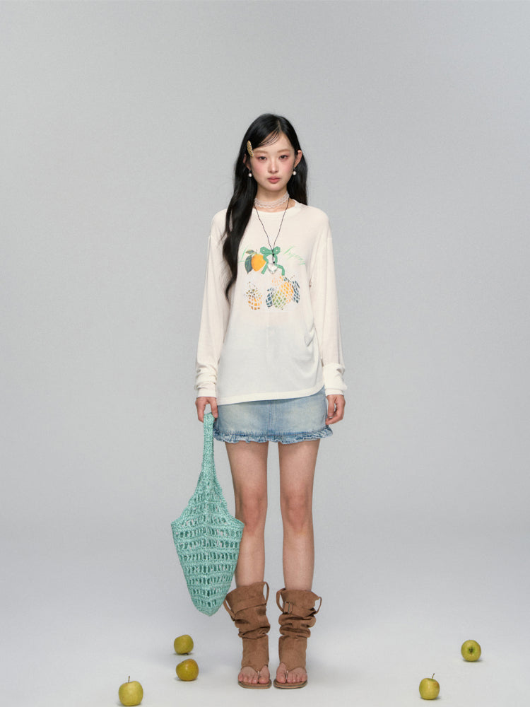 Three-Dimensional Bow Fruit-Print Sunscreen Cover-Up