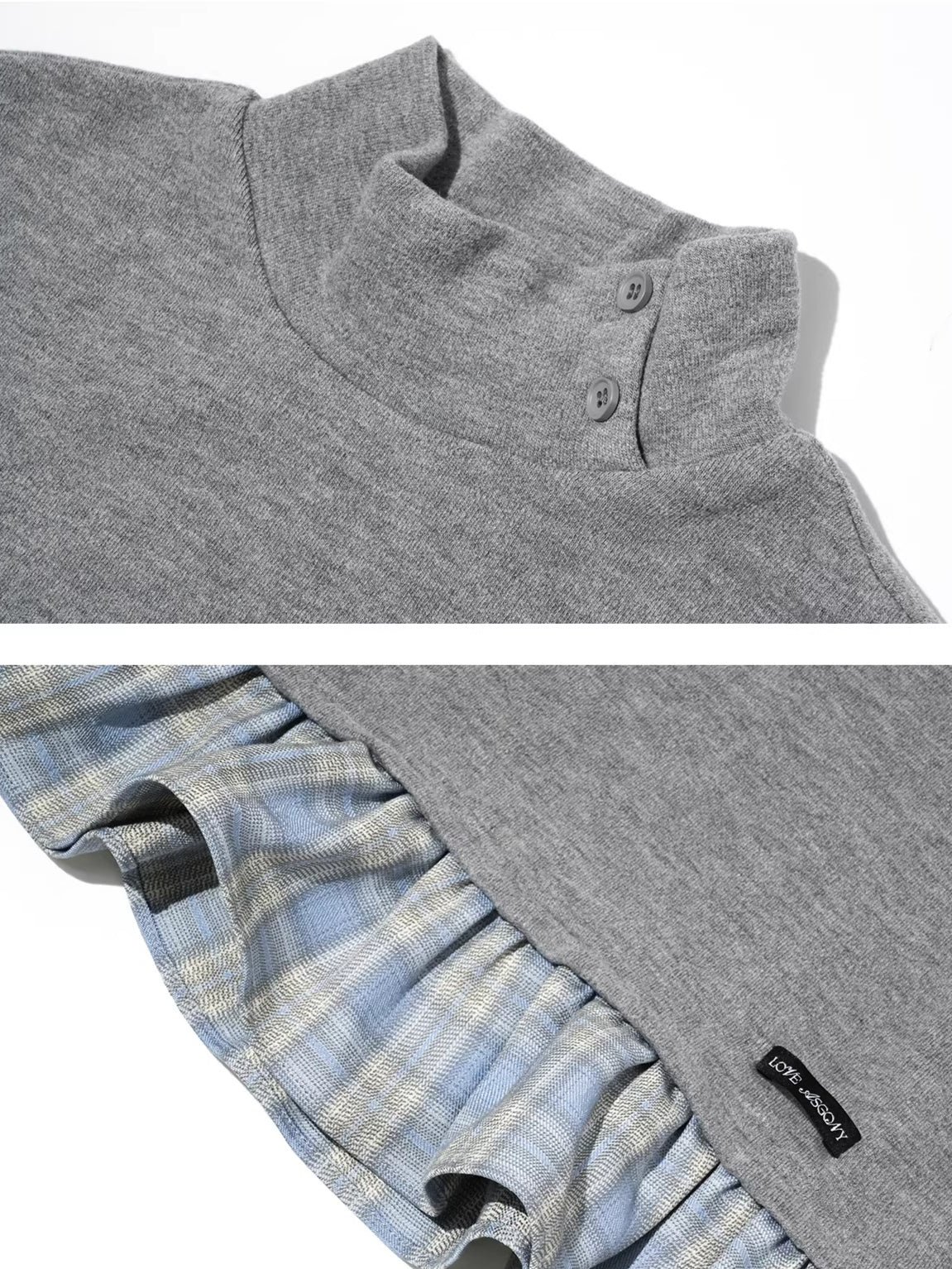 Mock Neck Plaid Trim Base Top