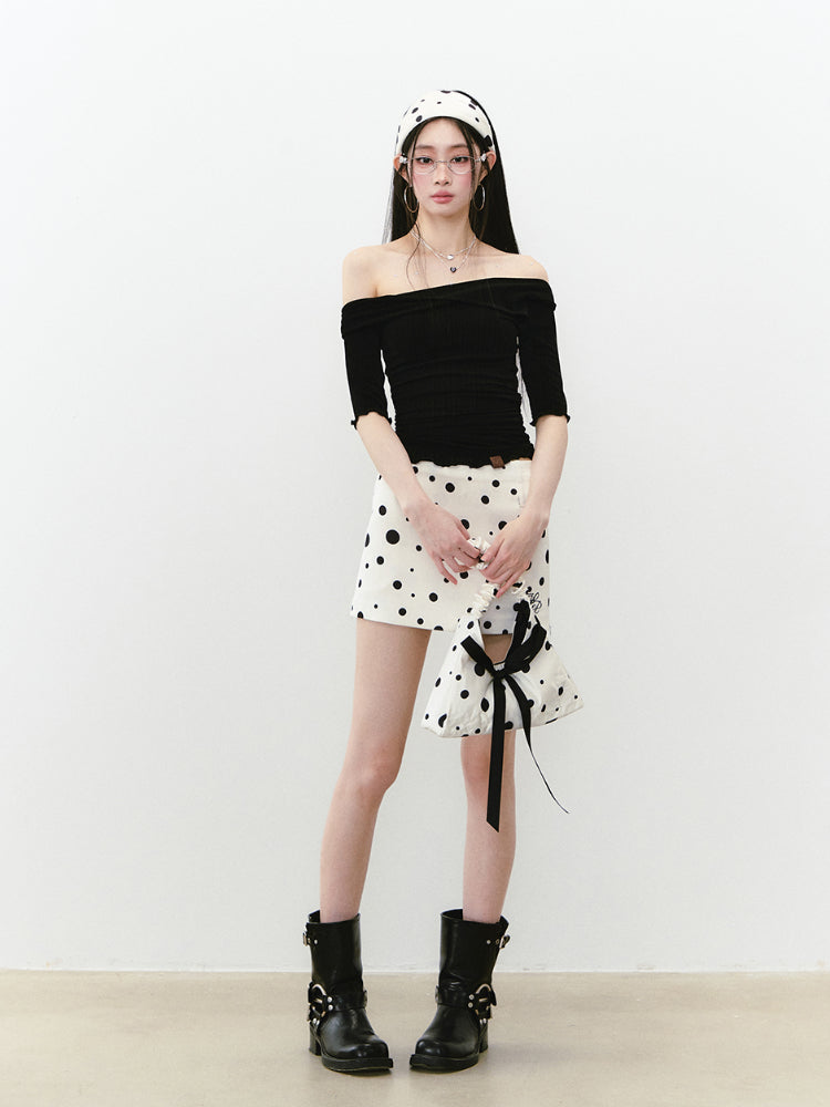 One-Shoulder Acetate Mid-Sleeve T-shirt