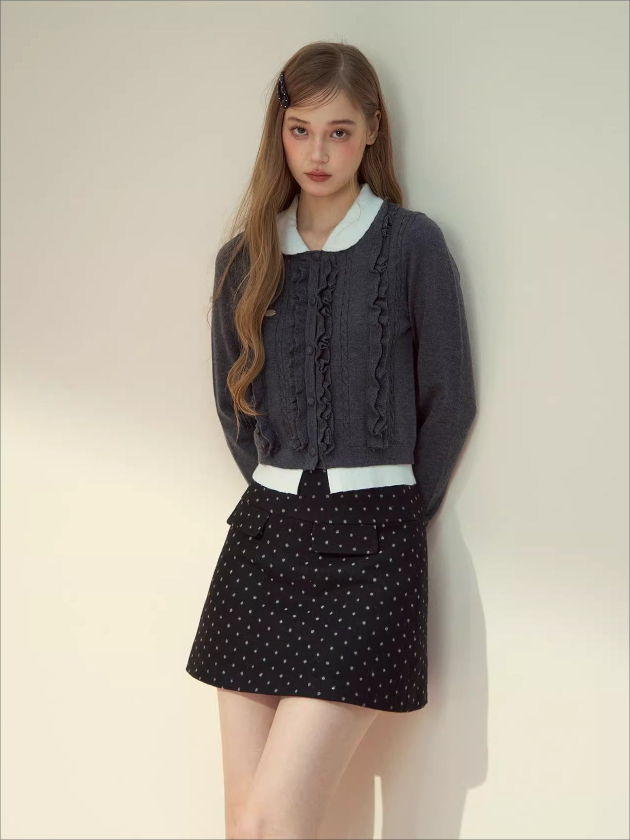 Ruffled Peter-Pan Knit Blouse