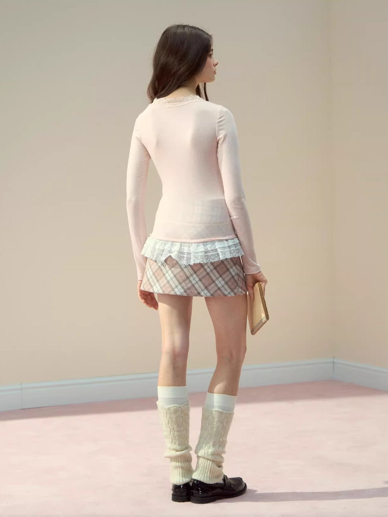 Wool Lace V-neck Trimmed Long Sleeve