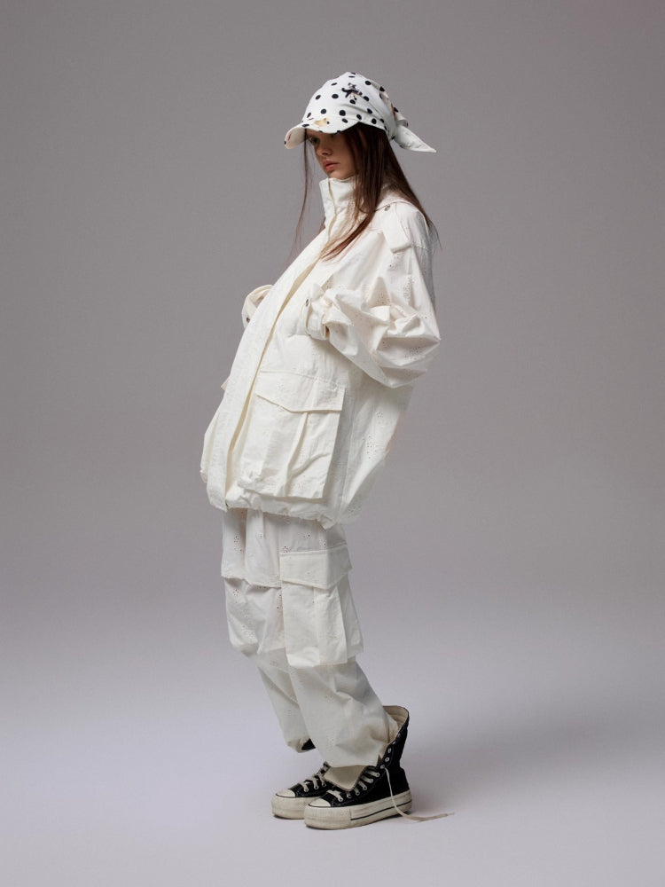 Jacquard Embroidered Multi-pocket Cargo Pants