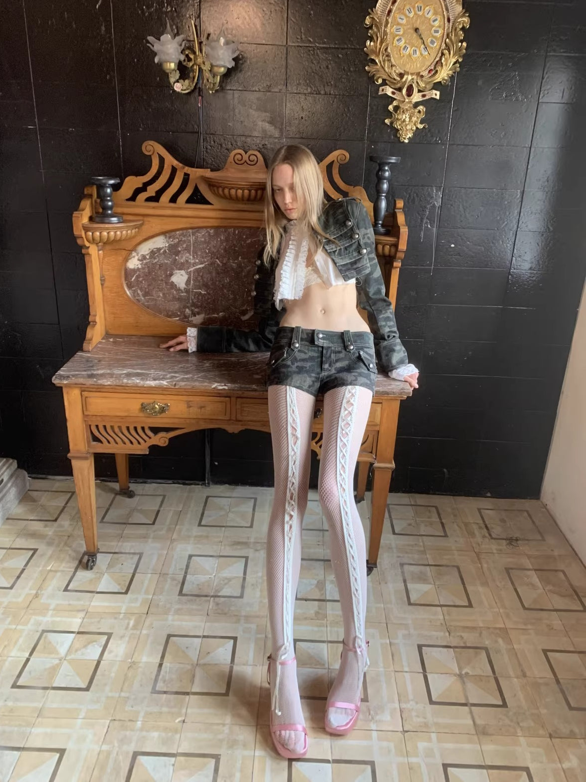 Camo Double Button Short Jacket & Shorts Set