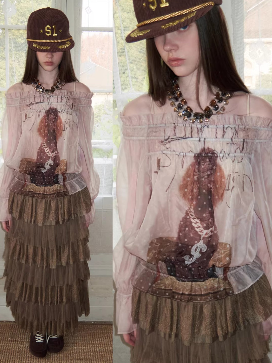 Off-Shoulder Chiffon Print Top