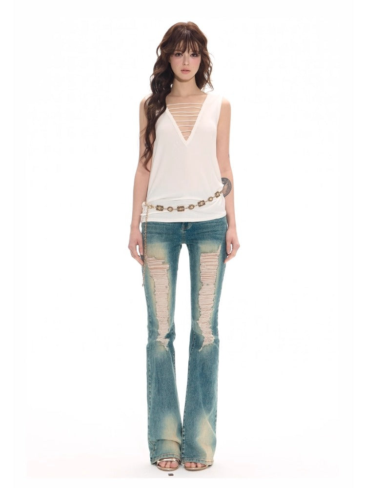 Deep V-neck Cutout Tank Top