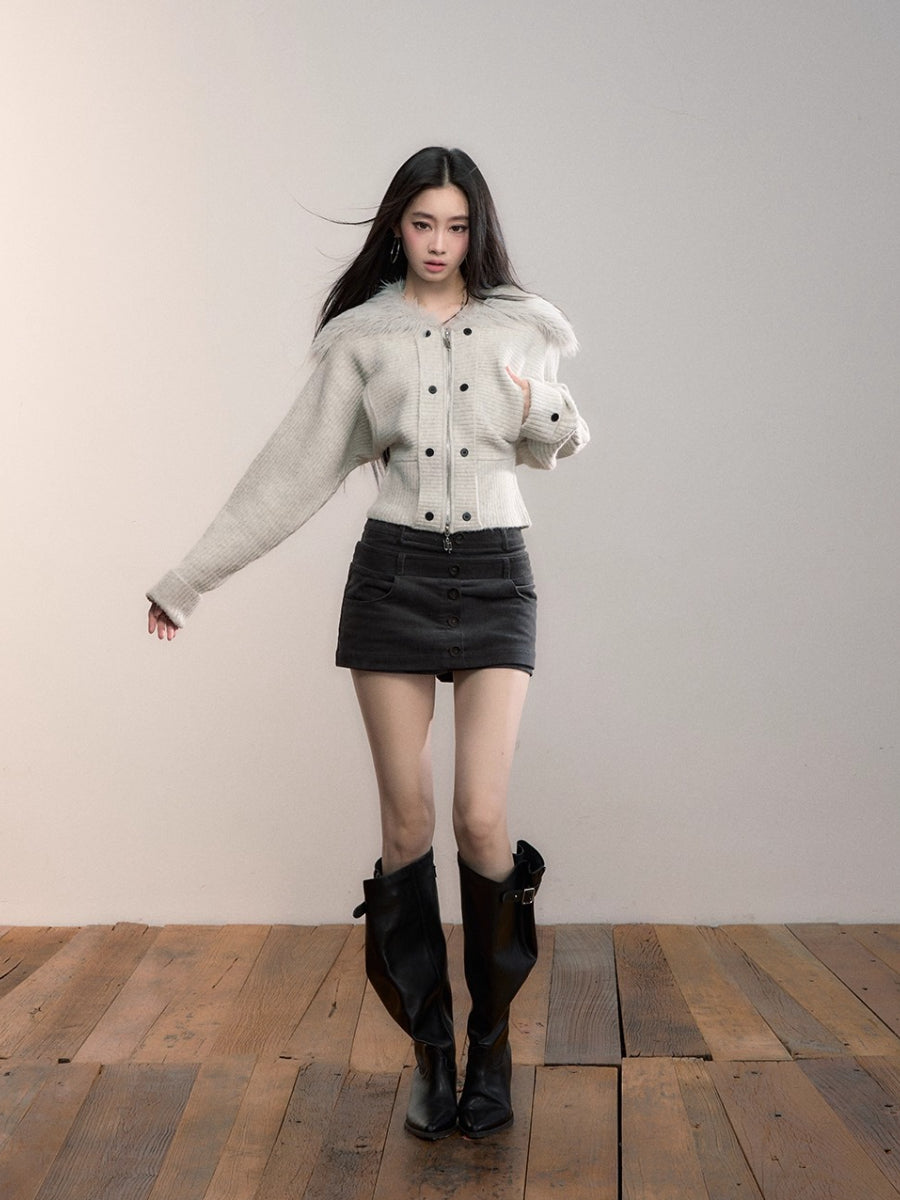 Fur Collar Oversized Sleeve Sweater Coat