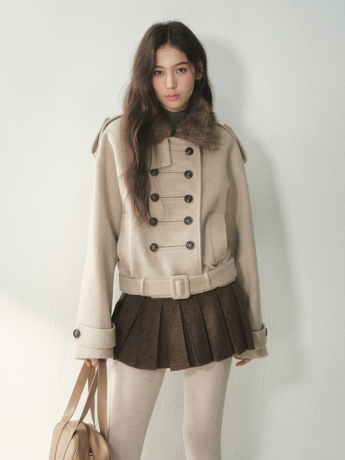 Double-Breasted Wool Cape Coat