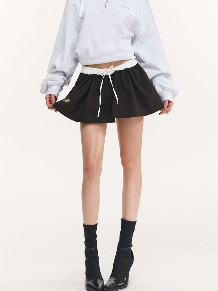 Black & Silver Poplin High-Waist Skirt