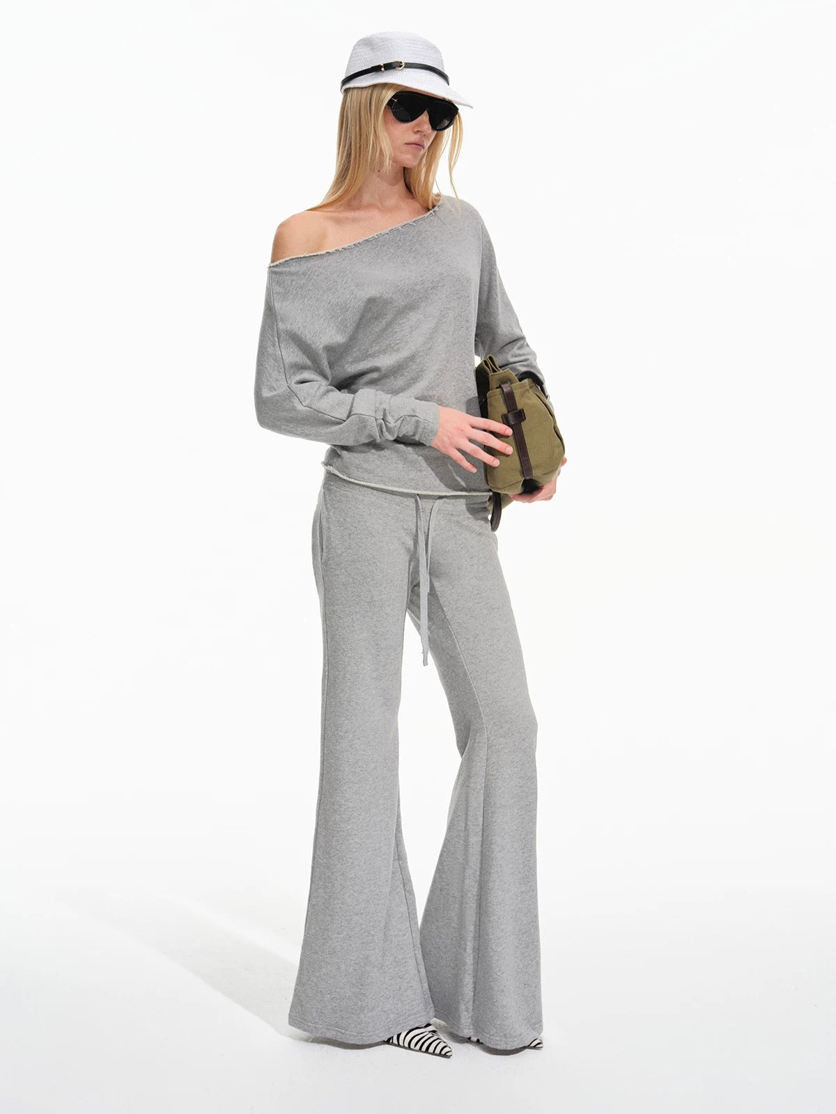 Off-Shoulder Sweatshirt & Flared Pants Set