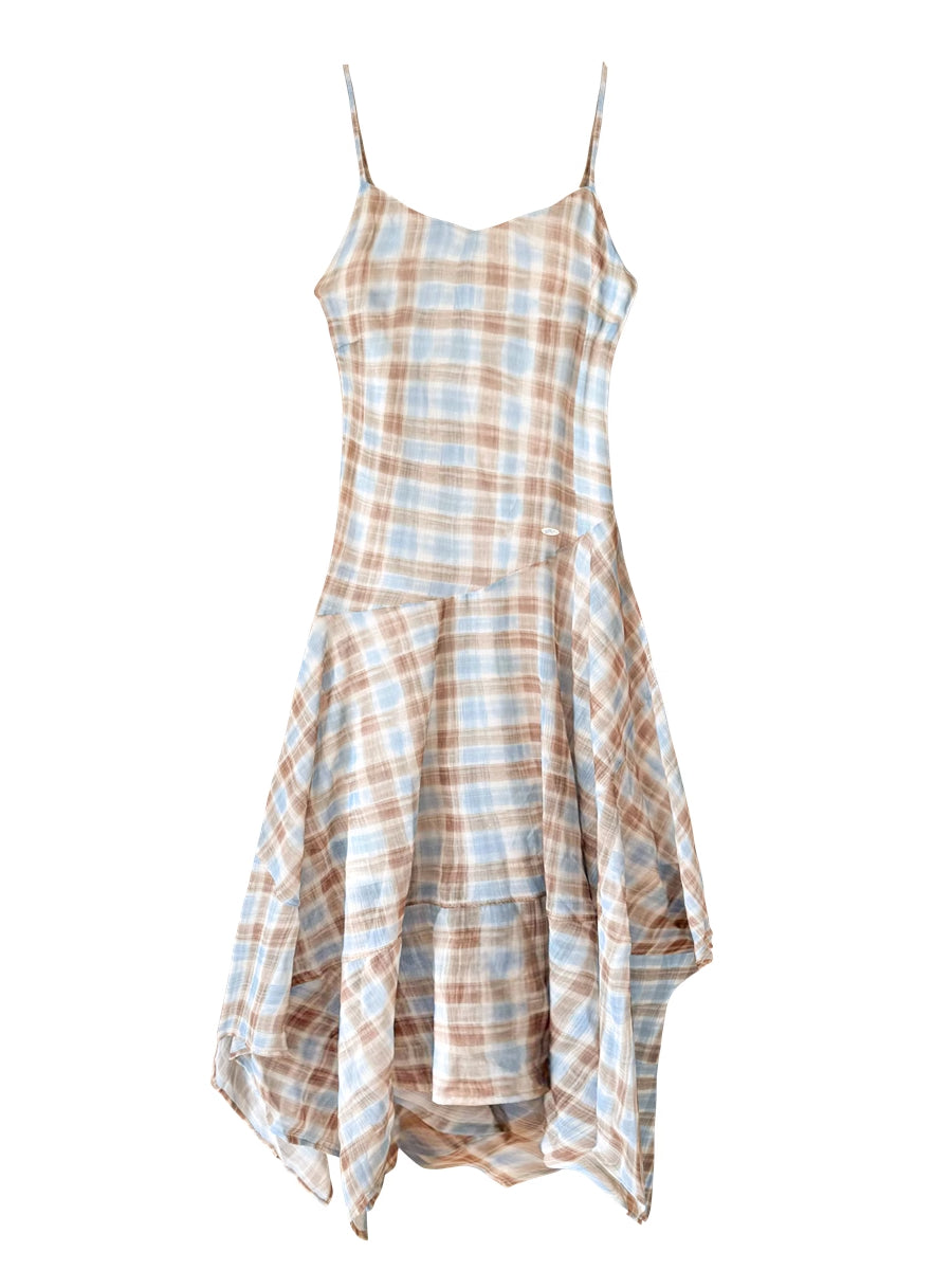 Plaid Ruffle Hem Midi Dress