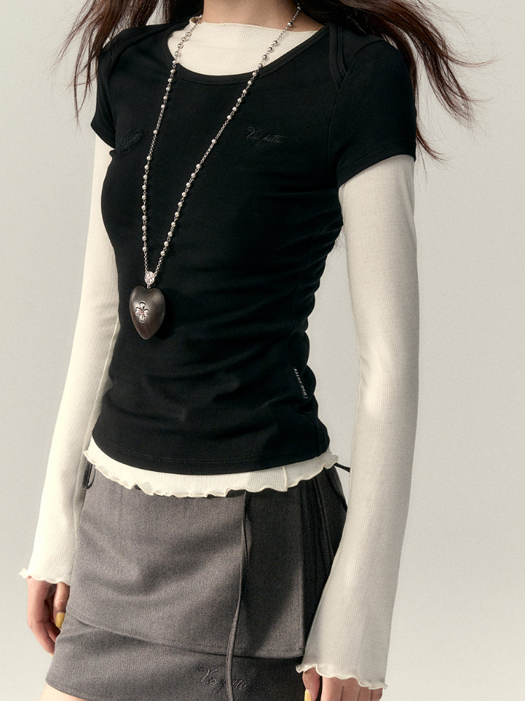 Embroidered Letter Short-Sleeve T-shirt