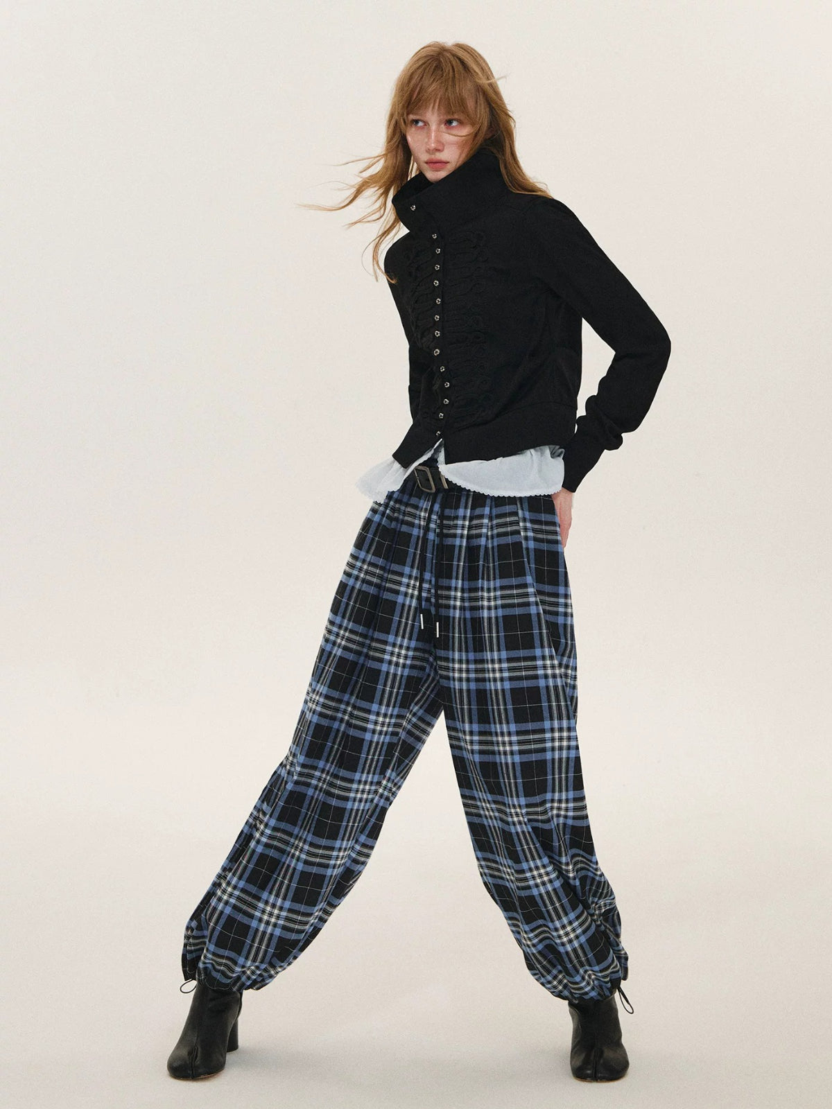 Vintage Plaid Drawstring Balloon Pants