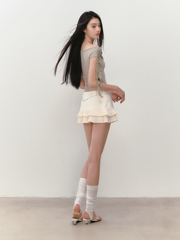 Low-Waist Pleated A - Line Tiered Skirt