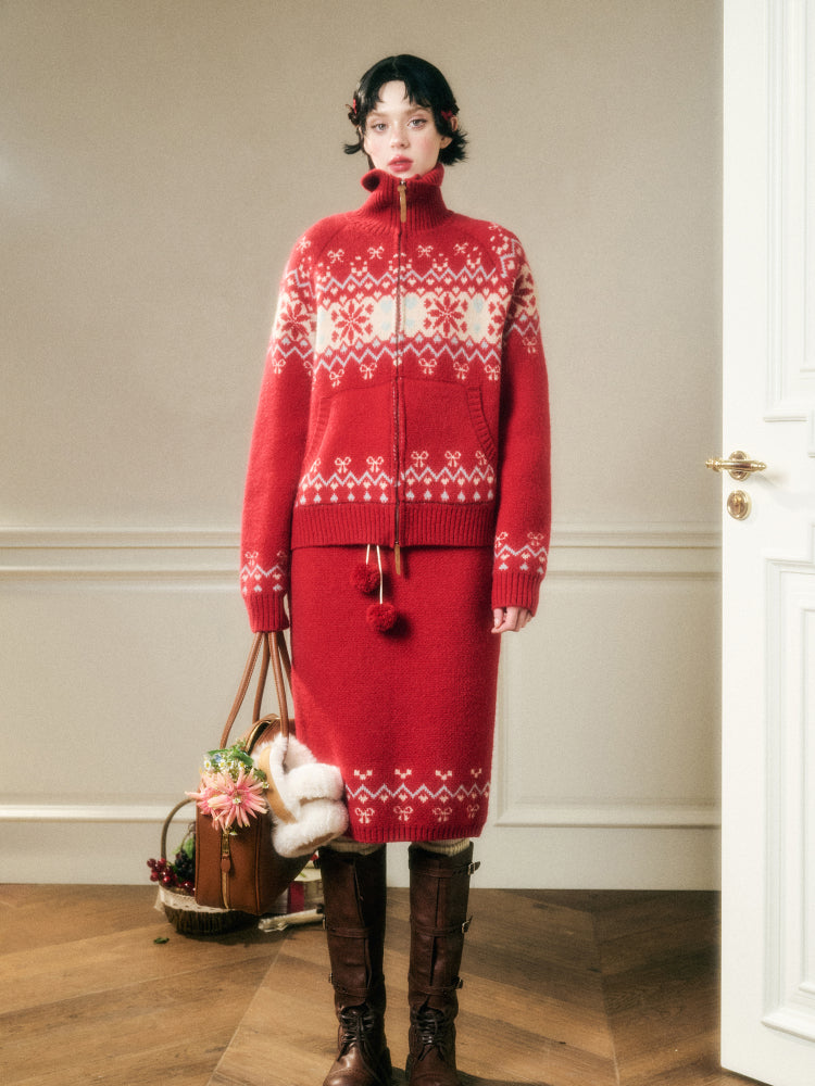Warm Fabric Color Block Sweater & Skirt Set