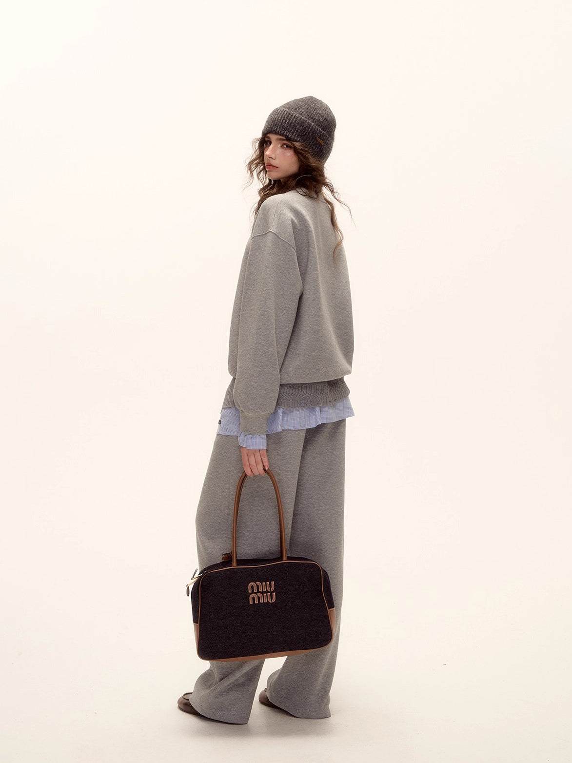 Plaid Trim Sweatshirt Set