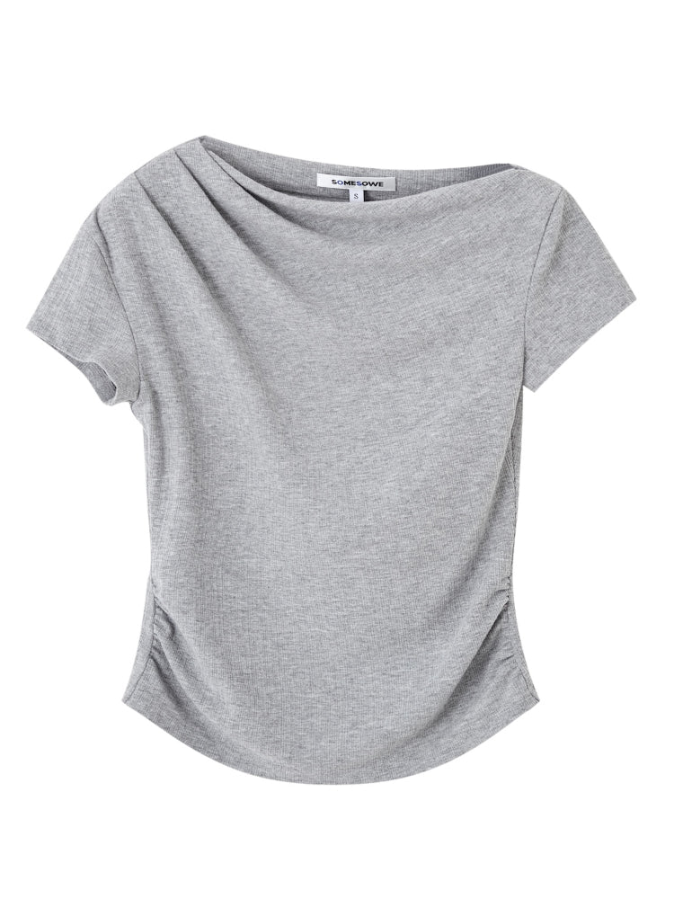 One Shoulder Irregular Slanted Pleat T-shirt & Pants Set