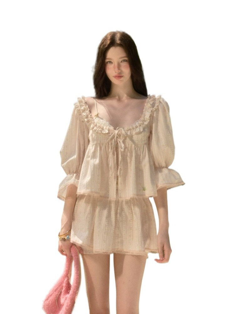 Peach Floral Cotton Shirt Set