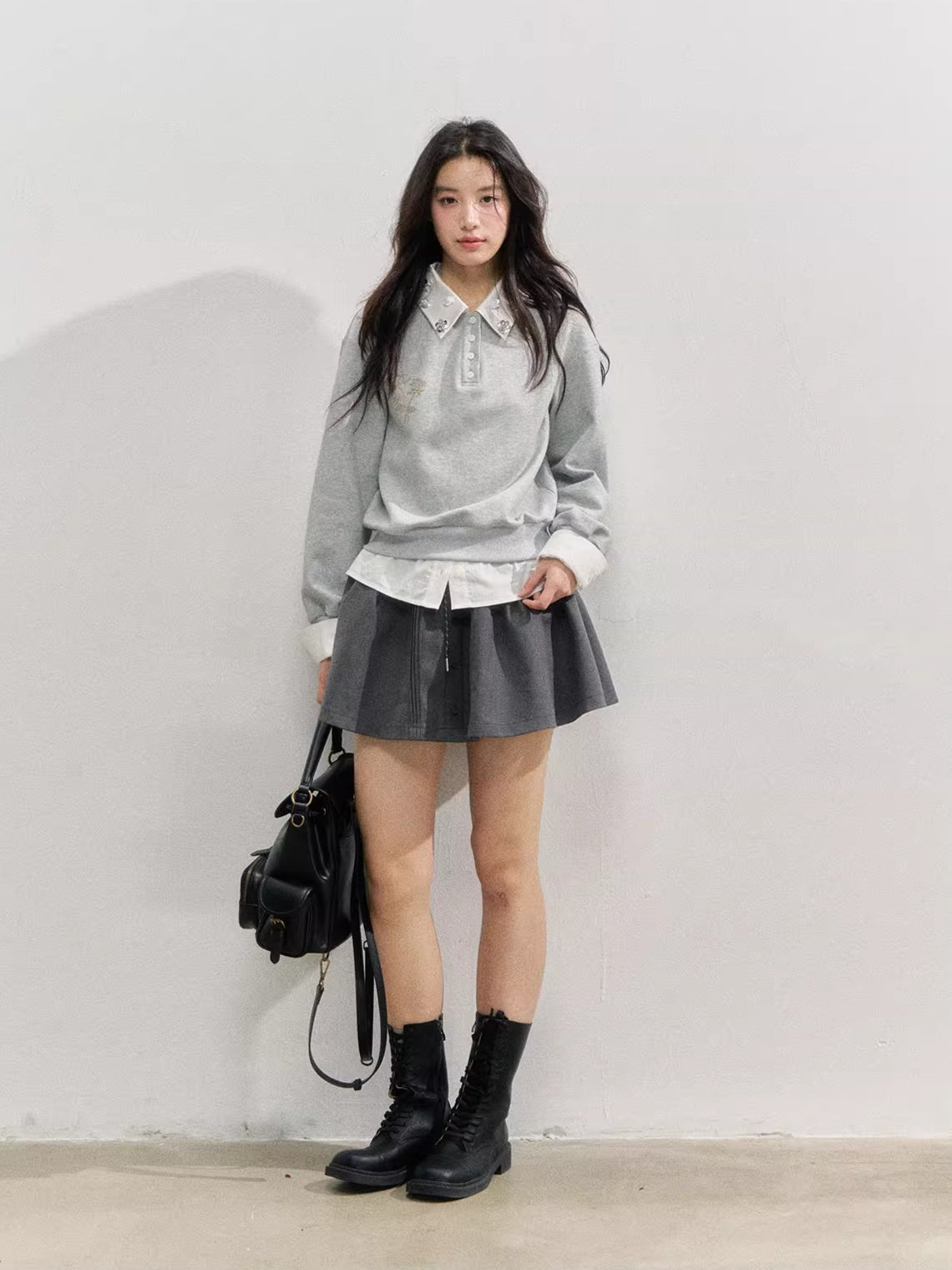 Layered Rose Crystal Collar 2-in-1 Sweatshirt