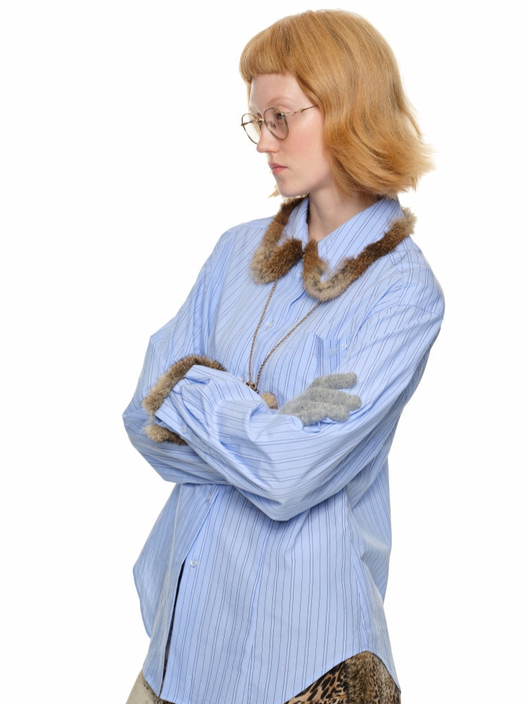 Striped Plaid Rabbit Fur Shirt