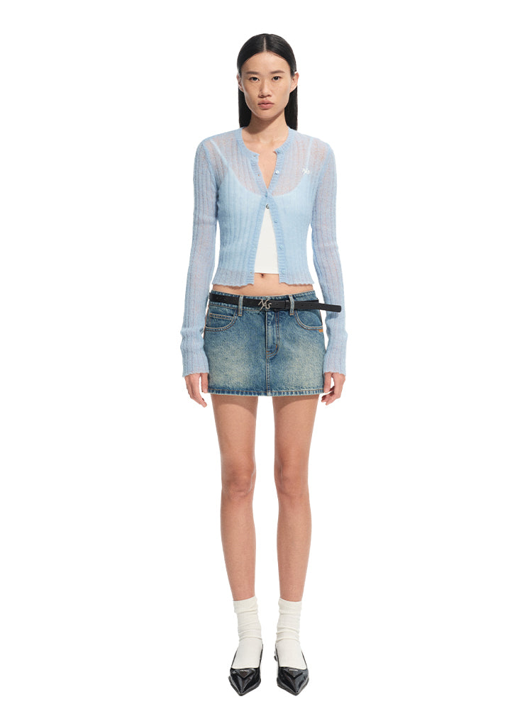 Alpaca Mohair Slim Fit Hollow-out Knit Top