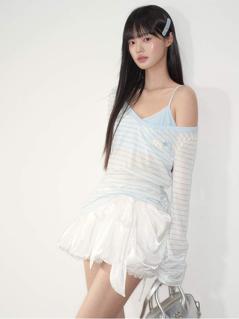 Bow Satin Bubble Mini Skirt