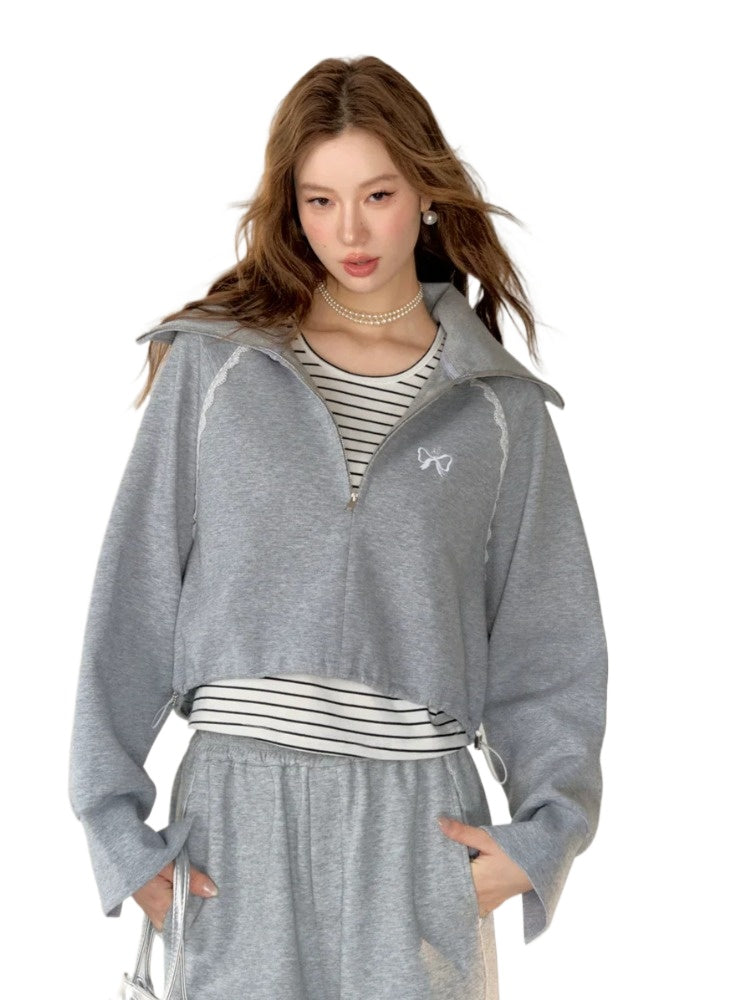 Two-Piece Embroidered Cropped Hoodie