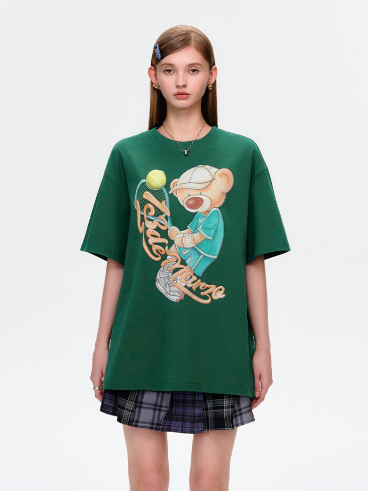 3D Tennis Bear Round-Neck Short-Sleeve T-Shirt