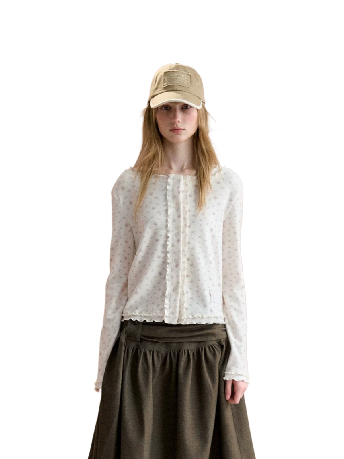 Floral Ruffle Edge Knit Cardigan
