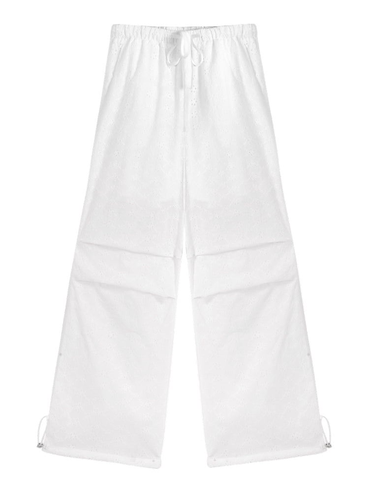 Hollow Embroidery Tie-up Casual Pants