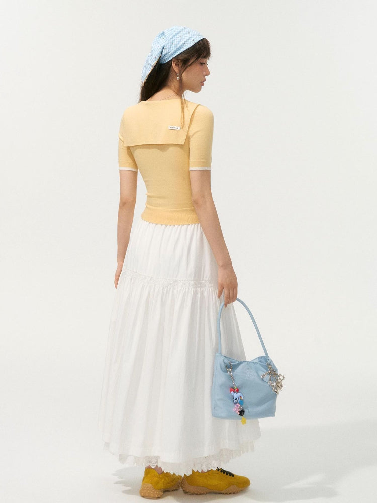 Preppy Style Collared Tie Knit Top