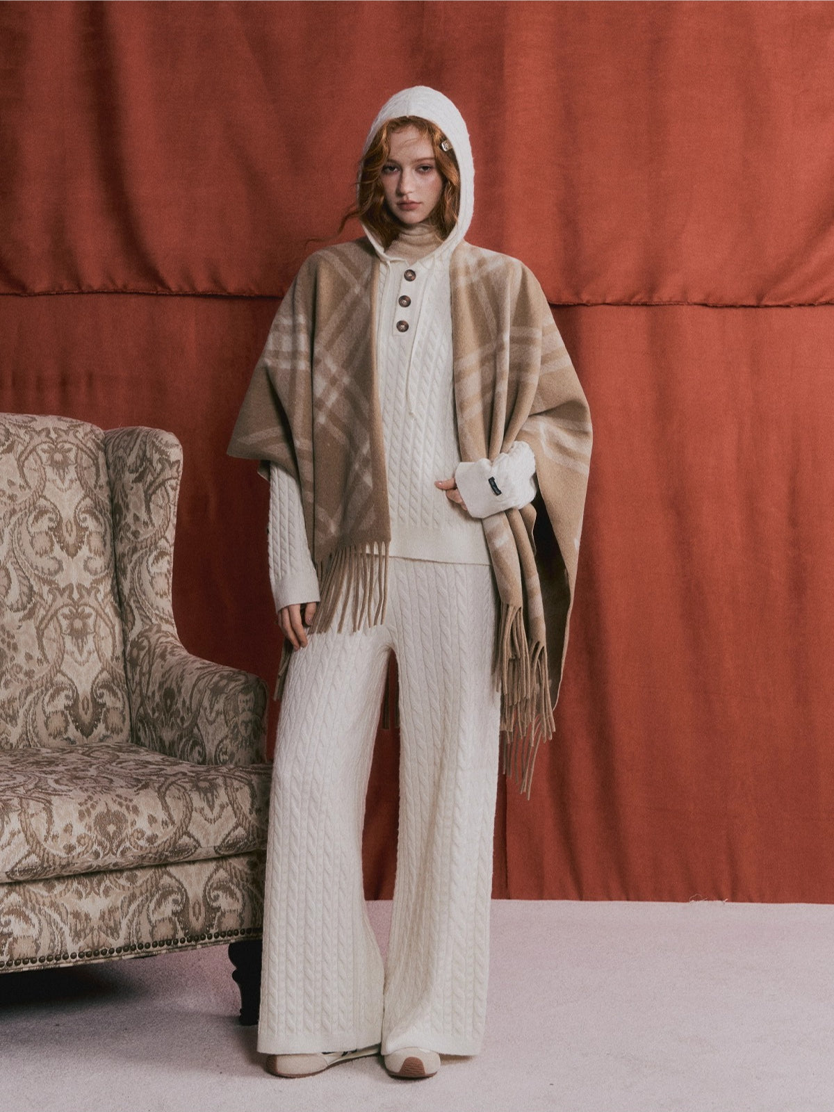 Retro Check Tassel Cape Scarf