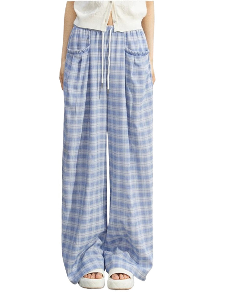 Lace Plaid Wide-Leg Pants