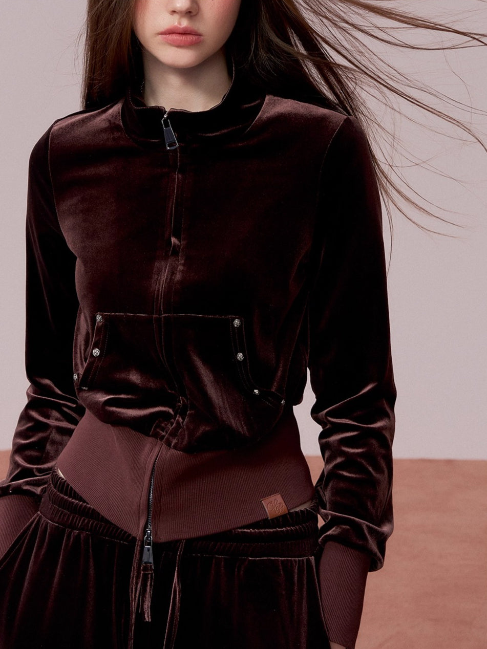 Velvet Sports Sweatshirt & Wide-Leg Pants Set