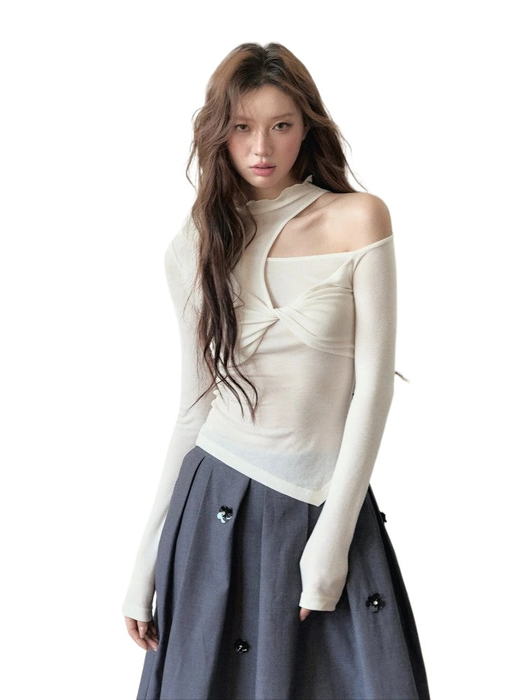 Cut-Out Tencel Long Sleeve T-shirt