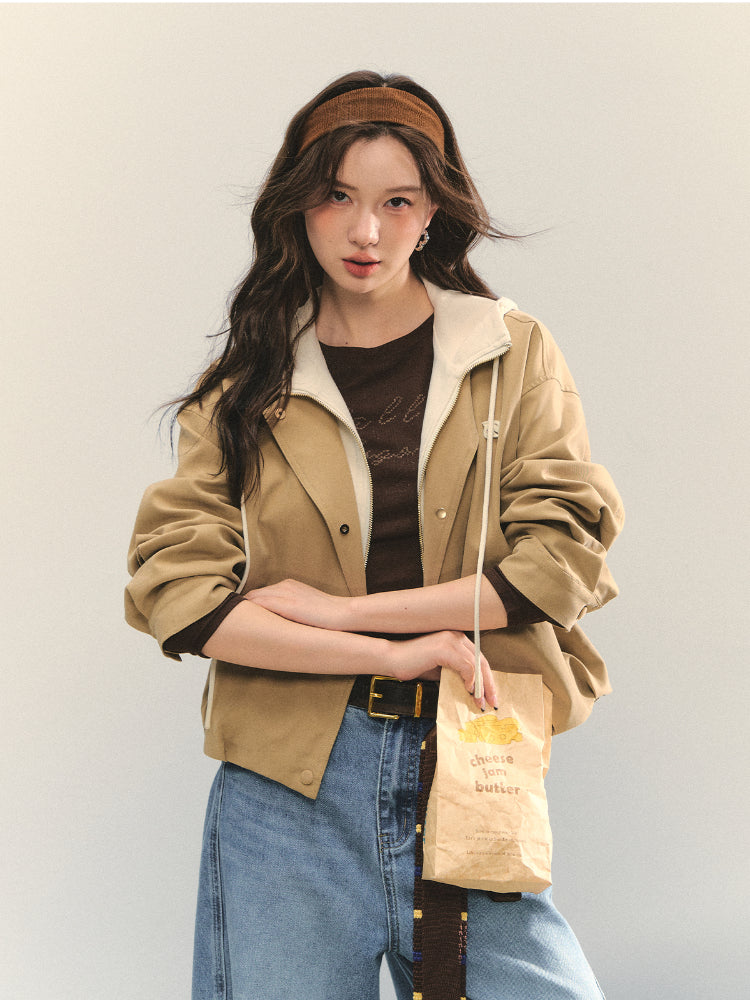 Two-piece Spliced Color-block Hooded Jacket