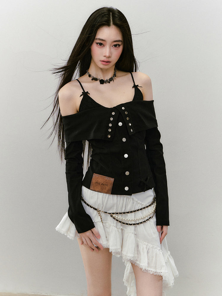 Collared Waist-fitted High-stretch Denim Jacket