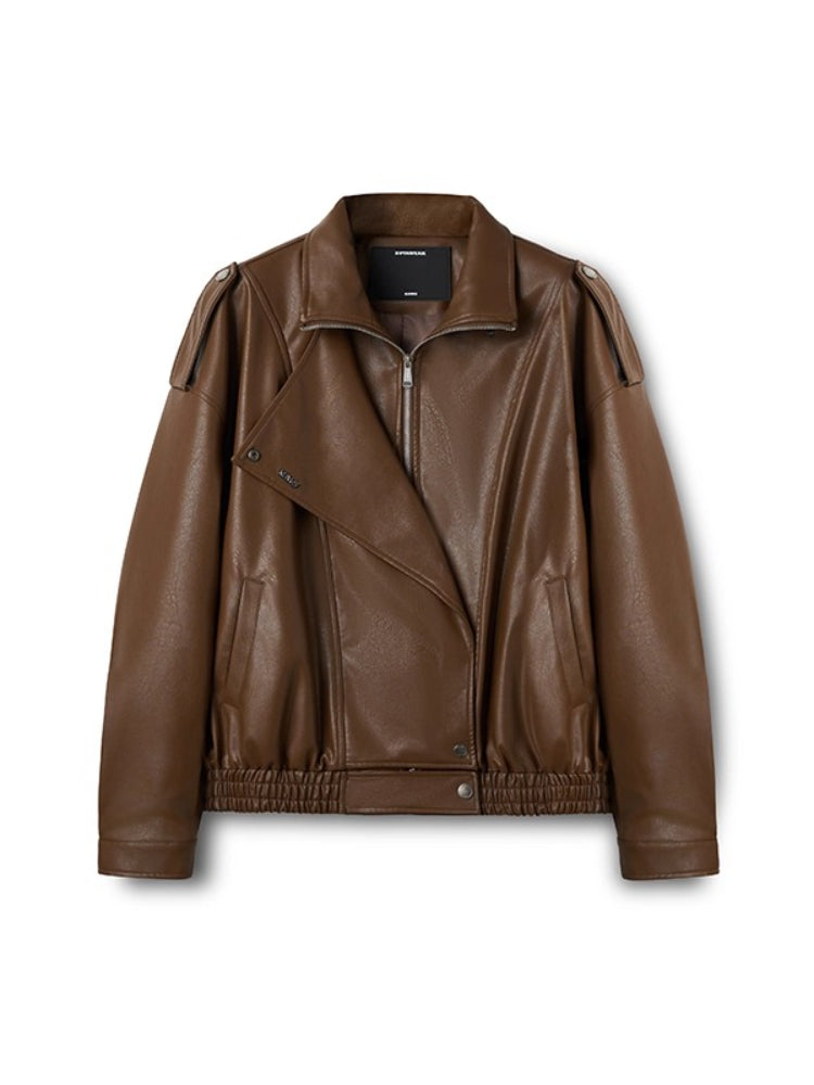 "Rose Series" Oversized Collar Faux Leather Jacket