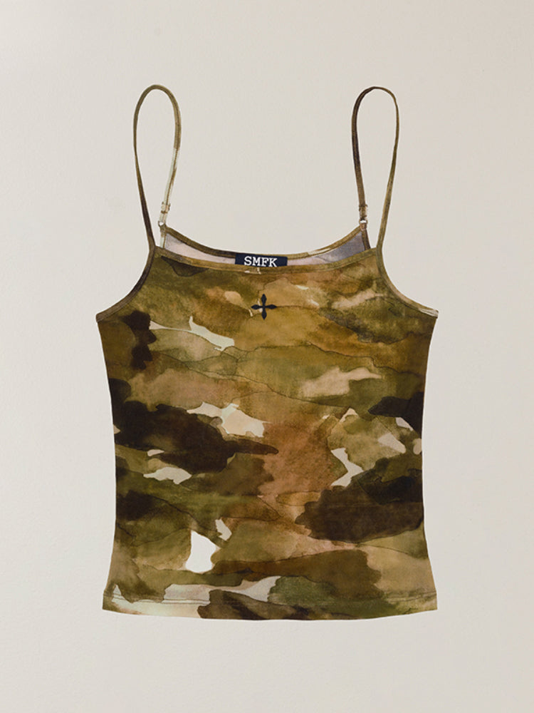 Vintage Chinese Ink Camouflage Sports Camisole